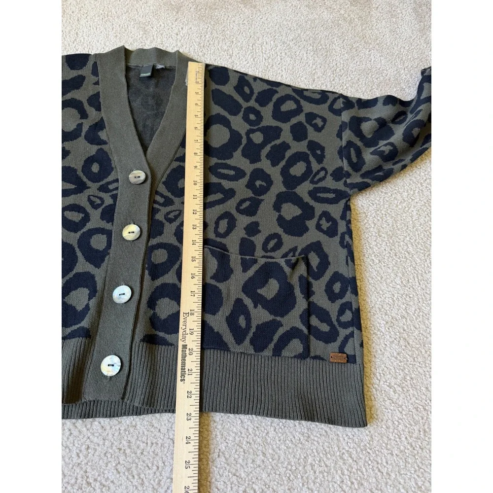 Shannon Passero Cardigan Sweater Leopard Print Olive‎ Green Black One size